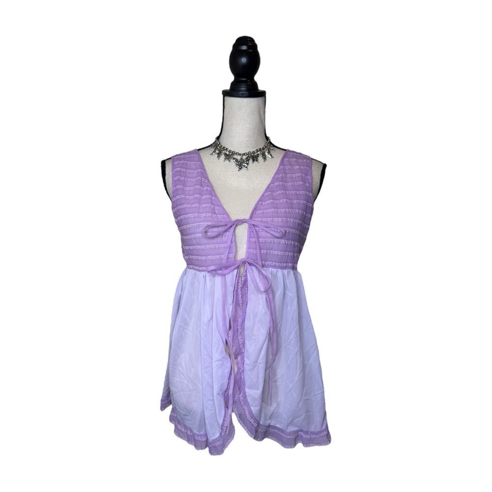 Vintage Obsession Lavender Purple Front Tie Slip Mini Dress Size Medium